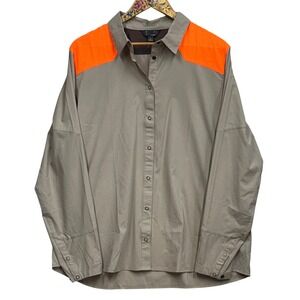 Orvis Pro Womens XL Hunting Shirt Tan Blaze Orange Snap Front Ventilated 197494